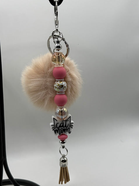 Cat mom beaded keychain