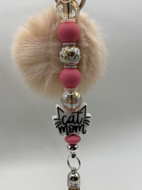 Cat mom beaded keychain